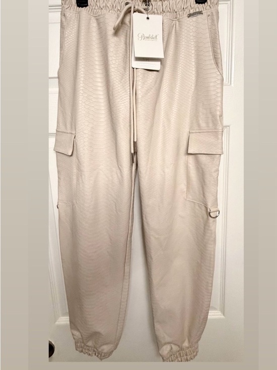 Bombshell Sportswear Pants - Bombshell Sportswear Cream Cargo Track Joggers